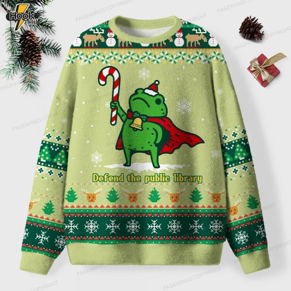 Defend The Public Library Unisex Ugly Knit Christmas Sweater