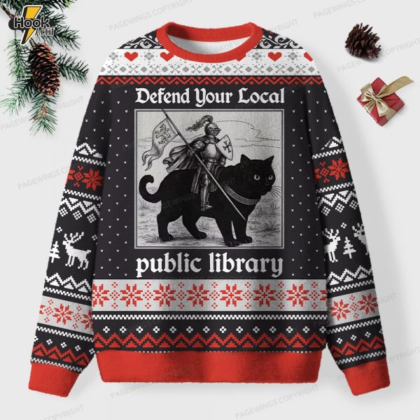 Defend Your Local Public Library Unisex Ugly Knit Christmas Sweater