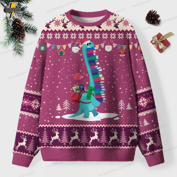 Dinosaur Books Unisex Ugly Knit Christmas Sweater