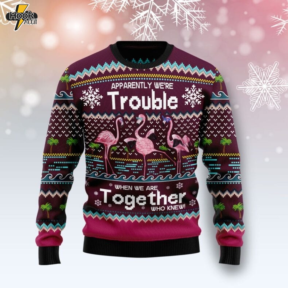 Flamingo Trouble Ugly Christmas Sweater Flamingo Trouble Ugly Christmas Sweater