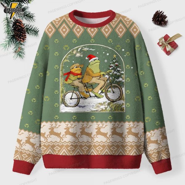 Frog Reading Unisex Ugly Knit Christmas Sweater