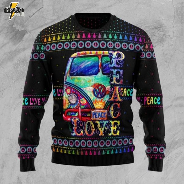 Hippie Peace Love Ugly Christmas Sweater