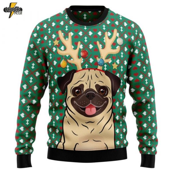 Reindeer Pug Christmas Ugly Christmas Sweater