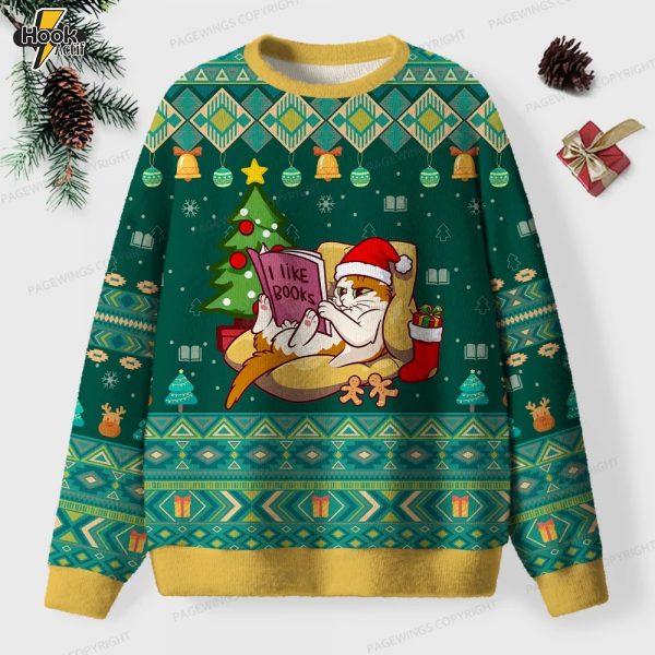 I Like Books Unisex Ugly Knit Christmas Sweater
