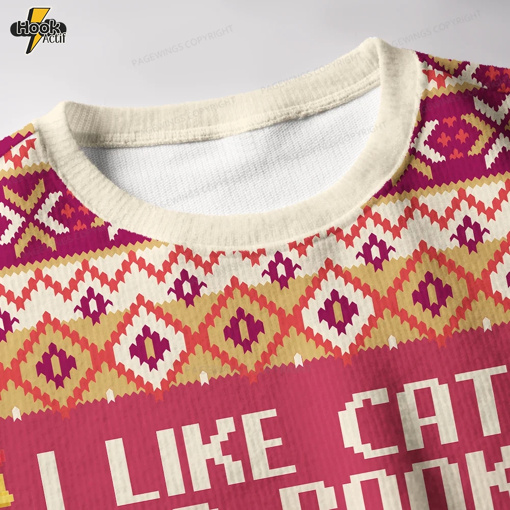 I Like Cats And Books And Maybe 3 People Unisex Ugly Knit Christmas Sweater I Like Cats And Books And Maybe 3 People Unisex Ugly Knit Christmas Sweater
