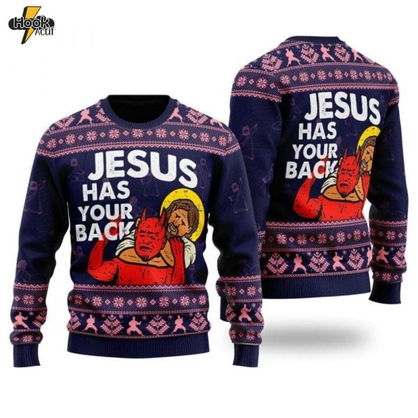 Jesus Has Your Back Ugly Christmas Sweater