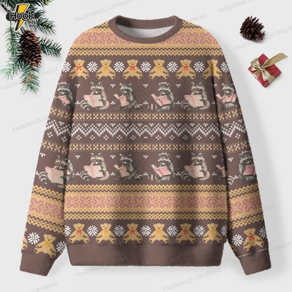 Just A Raccoon Who Likes To Read Unisex Ugly Knit Christmas Sweater