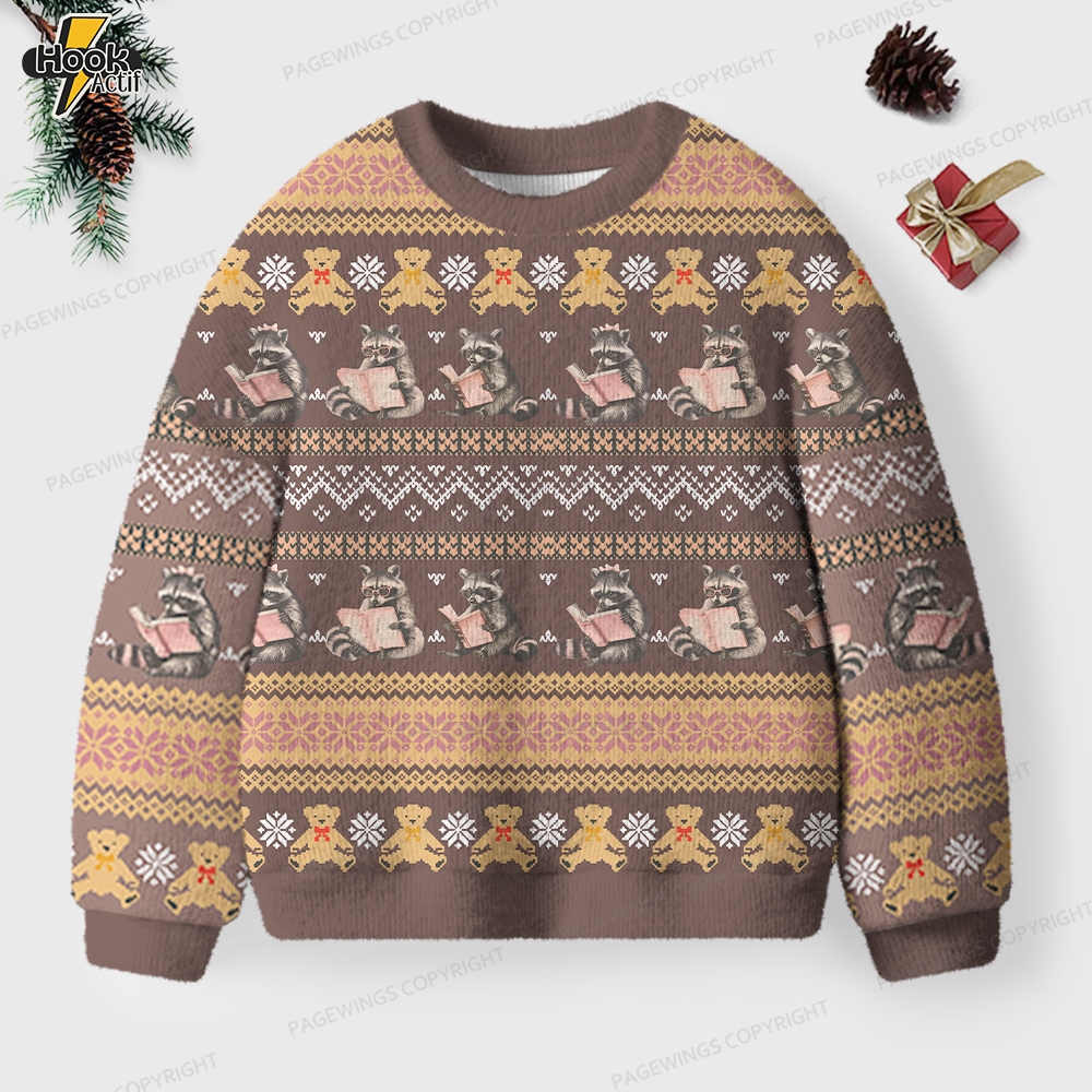 Just A Raccoon Who Likes To Read Unisex Ugly Knit Christmas Sweater Just A Raccoon Who Likes To Read Unisex Ugly Knit Christmas Sweater