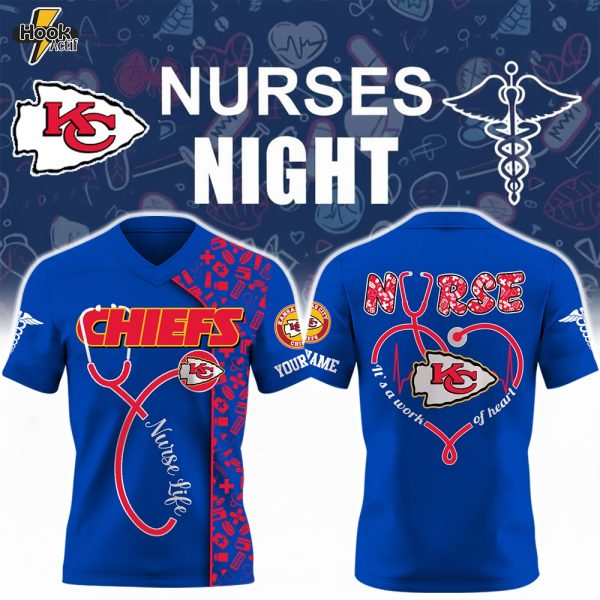 Kansas City Chiefs x Nurse Night Hospital Blue Premium-V-neck Short Sleeve Jersey
