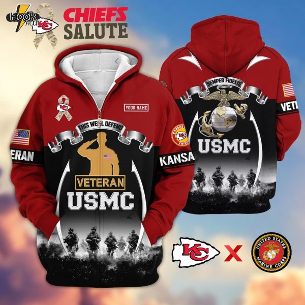Limited Edition Kansas City Chiefs x U.S.M.C Salute To Veterans-3D Zip Hoodie