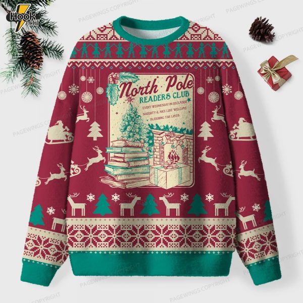 North Pole Readers Club Unisex Ugly Knit Christmas Sweater