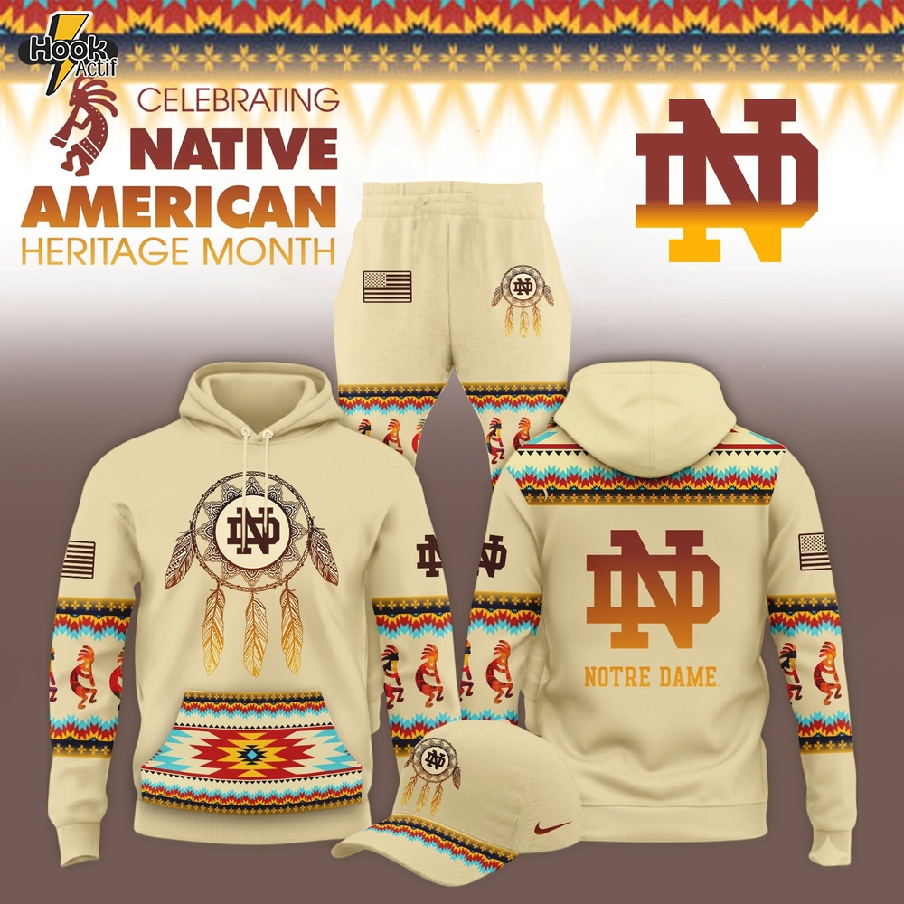 Notre Dame Celebrating Native American Heritage Root 2025 Hoodie Jogger and Cap Notre Dame Celebrating Native American Heritage Root 2025 Hoodie Jogger and Cap