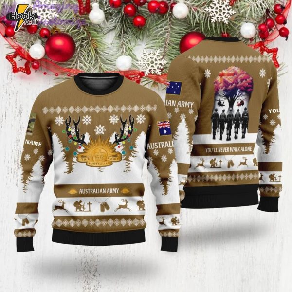 Personalized Australia Soldier/Veteran Camo with Name And Year Sweater All Over Printed - Gold