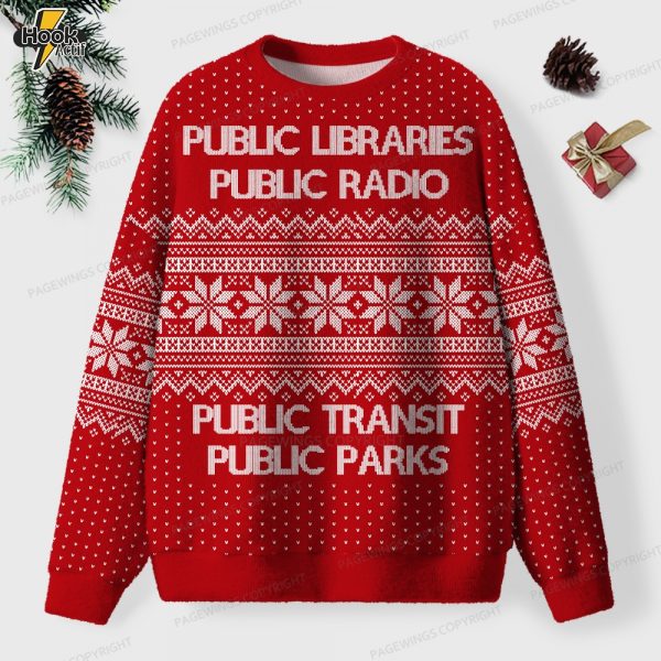Public Libraries Public Radio Unisex Ugly Knit Christmas Sweater
