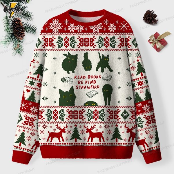 Read Books Be Kind Stay Weird Unisex Ugly Knit Christmas Sweater