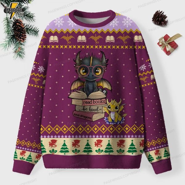 Read Books Be Kind Unisex Ugly Knit Christmas Sweater