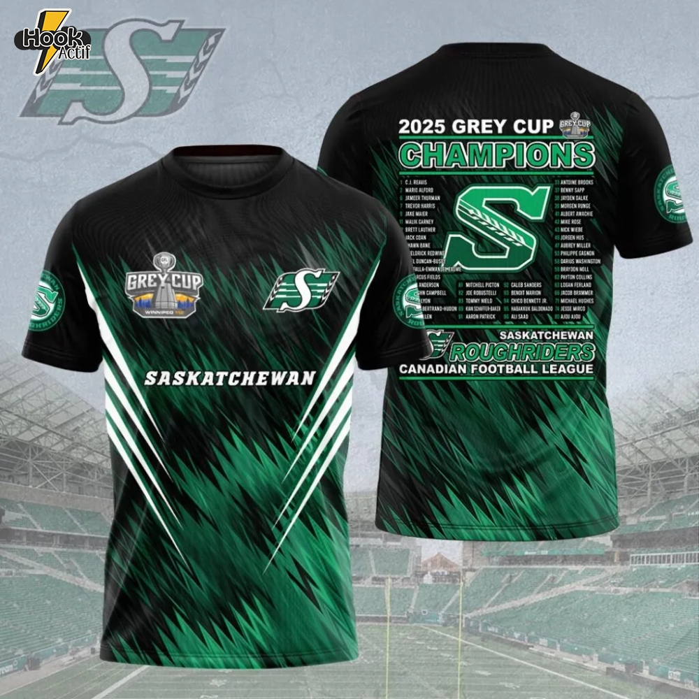 Saskatchewan Roughriders 2025 Grey Cup Champions 3D Apparel Saskatchewan Roughriders 2025 Grey Cup Champions 3D Apparel