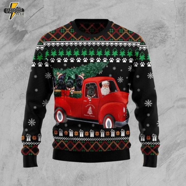 Scottish Terrier and Red Truck Ugly Christmas Sweater