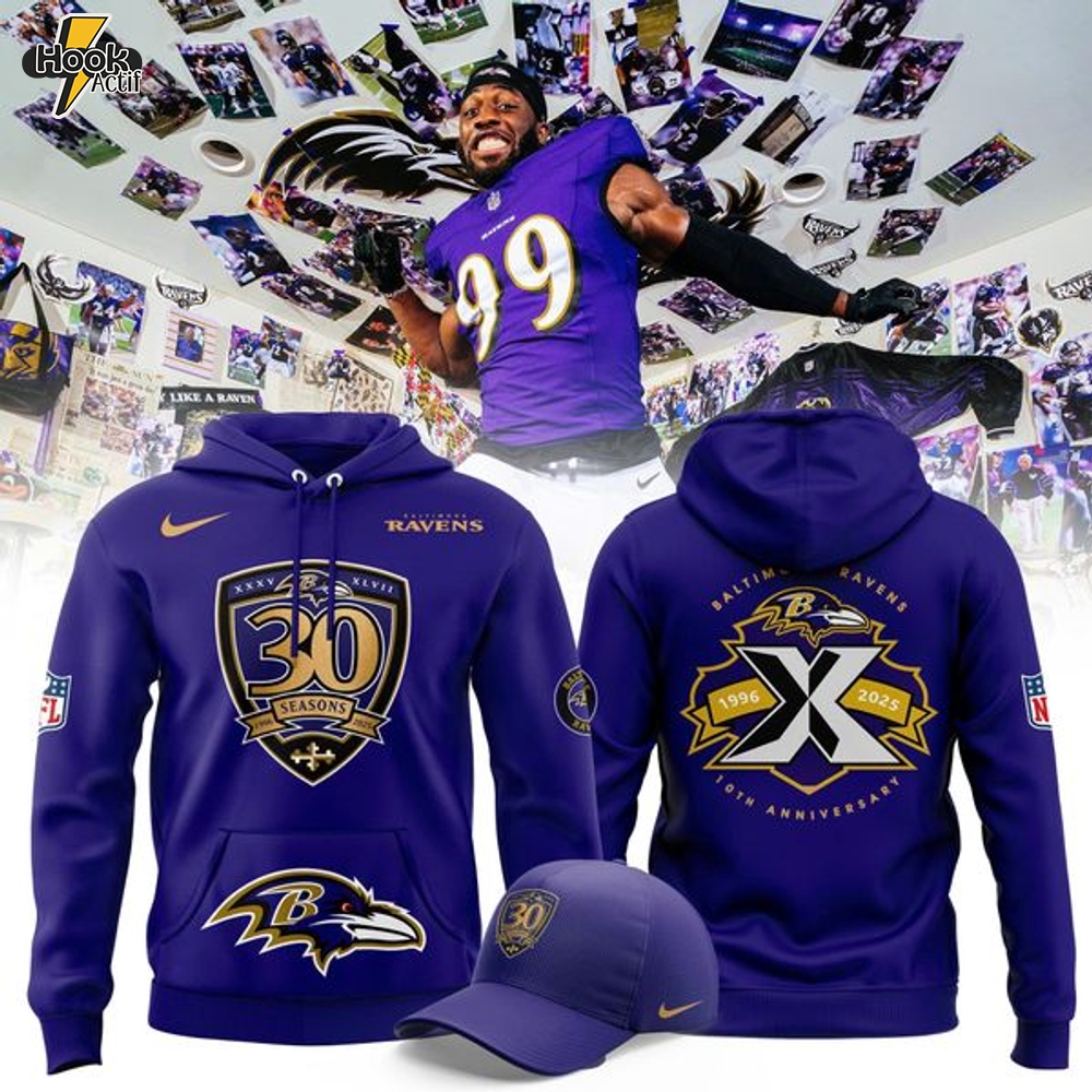 Limited Edition Baltimore Ravens 30 seasons 1996-2025 Hoodie Limited Edition Baltimore Ravens 30 seasons 1996-2025 Hoodie