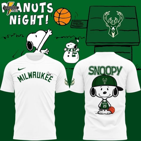 Limited Edition Milwaukee Bucks x Peanuts Night White Tshirt