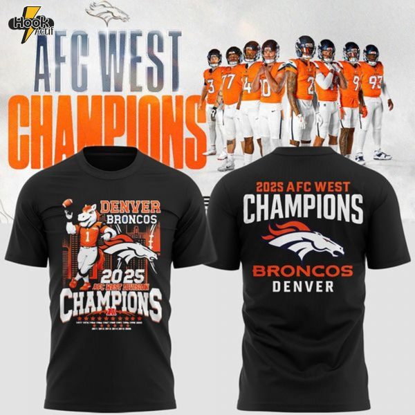 Official 2025 AFC West Division Champions Denver Broncos Mascot T-Shirt - Black