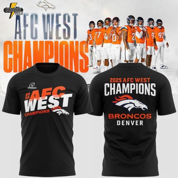 Official Denver Broncos 2025 AFC West Division Champions Logo T-Shirt - Black (Updated Version)