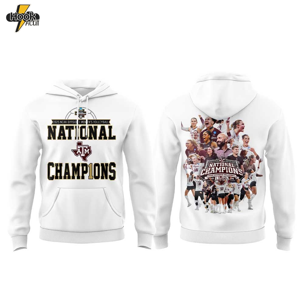 Texas A&M Aggies 2025 NCAA Women’s Volleyball National Champions White Hoodie Texas A&M Aggies 2025 NCAA Women’s Volleyball National Champions White Hoodie