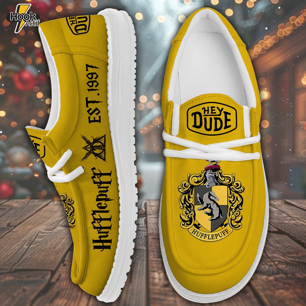 Hufflepuff Harry Potter Hey Dude Style Loafers Maroon Custom Magic School Slipon Shoes Hufflepuff Harry Potter Hey Dude Style Loafers Maroon Custom Magic School Slipon Shoes