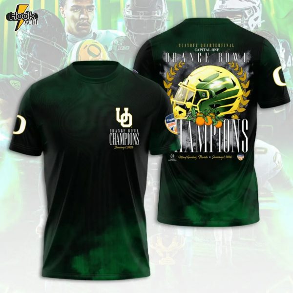 Oregon Ducks Football 2026 Orange Bowl Champions 3D Apparel