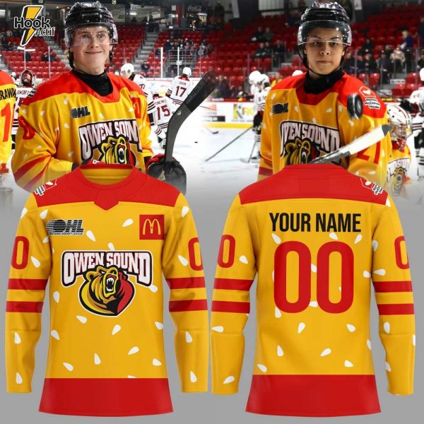Owen Sound Attack Warmin up in Ronald Mcdonald House Hockey Jersey Custom Name, Number
