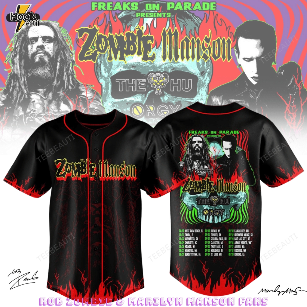 Rob Zombie & Marilyn Manson Freaks On Parade Baseball Jersey Shirt Rob Zombie & Marilyn Manson Freaks On Parade Baseball Jersey Shirt