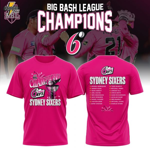 Sydney Sixers Special BBL Champions 2026 Limited Edition T.shirt - Pink